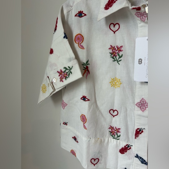 Viral Caroline Constas button up Embroidered icon collared crop top - Picture 2 of 5